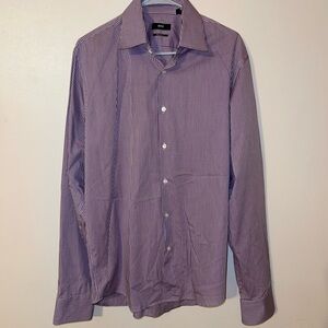 Hugo Boss Purple/White Regular Fit Dress Shirt Long-Sleeved Cotton sz 16.5